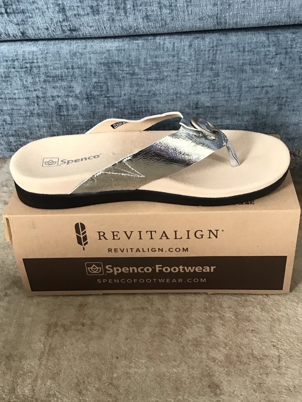 Spenco Women's Coronado Metallic Silver Thong Sandal Revitalign Comfort Footbed